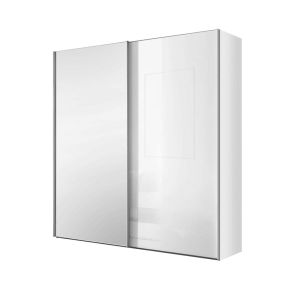 БЯЛ ДВУКРИЛЕН ГАРДЕРОБ ЛУМОС С ПЛЪЗГАЩИ ВРАТИ И ОГЛЕДАЛО 200/68/222 СМ 