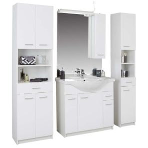 БЯЛА КОМБИ МЕБЕЛ ЗА БАНЯ ФИОЛА 86.8/49/192 СМ С ВКЛ. МИВКА И ОГЛЕДАЛО С LED ОСВ.