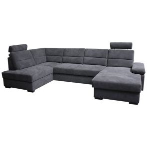 СИВА П-БРАЗНА ХОЛНА ГАРНИТУРА НОРМАН С ДЕСЕН ПОДЛАКЪТНИК 183/319/166 СМ, С 2 РАКЛИ, 2 ПОДГЛАВНИКА И ФУНКЦИЯ СЪН 122/255СМ