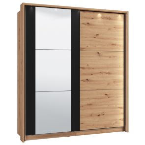 ДВУКРИЛЕН ГАРДЕРОБ САРДИНИЯ С ПЛЪЗГАЩИ ВРАТИ И ОГЛЕДАЛО 179/62.5/210 СМ ДЪБ АРТИСАН И ЧЕРНО