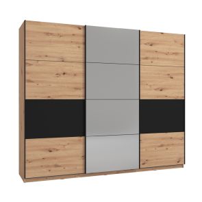 ТРИКРИЛЕН ГАРДЕРОБ САРДИНИЯ С ОГЛЕДАЛО 262.5/65.5/224h В ДЪБ АРТИСАН И ЧЕРНО