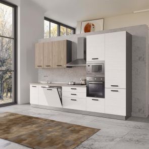 БЛОК КУХНЯ ВАНИА 360/60/240 h С ВКЛЮЧЕН ПЛОТ, ВОДОБРАН, МИВКА И ЕЛЕКТРОУРЕДИ CANDY В ДЪБОВА ТЕКСТУРА