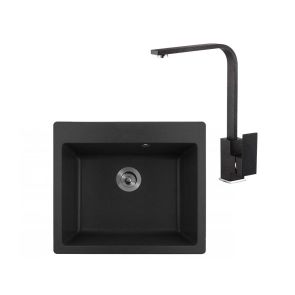 ЧЕРЕН КОМПЛЕКТ ГРАНИТНА МИВКА И МЕСИНГОВ СМЕСИТЕЛ