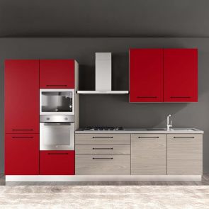 ЧЕРВЕНА БЛОК КУХНЯ ЛЕЙН 330/60/240 СМ С ВКЛЮЧЕНИ 6БР ЕЛ. УРЕДИ