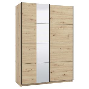 ДВУКРИЛЕН ГАРДЕРОБ ГАРД С ПЛЪЗГАЩИ ВРАТИ И ОГЛЕДАЛО 150/61/217 СМ В ТЕКСТУРА ДЪБ АРТИЗАН