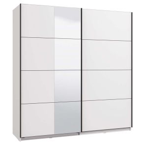 БЯЛ ДВУКРИЛЕН ГАРДЕРОБ ГАРД С ПЛЪЗГАЩИ ВРАТИ И ОГЛЕДАЛО 200/61/217 СМ