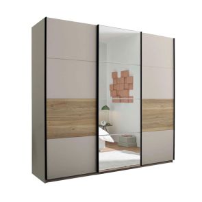 ТРИКРИЛЕН ГАРДЕРОБ С ПЛЪЗГАЩИ ВРАТИ ТЕСОНА 215/63/204 СМ В КАШМИР И ДЪБ МАУВЕЛА