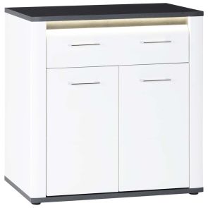 АЛАСИО ШКАФ ЗА ОБУВКИ С 2 ВРАТИ, 1 ЧЕКМ. И LED ОСВ. 85/37.6/86.2h БЯЛ / ТЪМНОСИВ