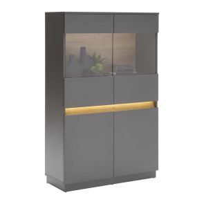 ВИТРИНА САМУ С ВКЛЮЧЕНО LED ОСВЕТЛЕНИЕ  90.2/35/140 СМ В АНТРАЦИТ И ДЪБ АРТИСАН