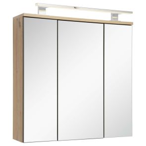 ГОРЕН ОГЛЕДАЛЕН ШКАФ ЗА БАНЯ С LED ОСВЕТЛЕНИЕ ГИГА 70/18/70 СМ В АНТРАЦИТ И ДЪБ АРТИСАН