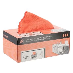 КУТИЯ С 30 МИКРОФИБЪРНИ КЪРПИ ЗА МНОГОКРАТНА УПОТРЕБА ЗА БАНЯ