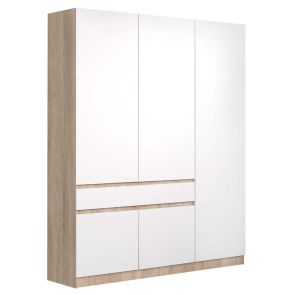 БЯЛ ДЪРВЕСЕН ГАРДЕРОБ ГЕН 2 3-КРИЛ ГАРДЕРОБ С 1 ЧЕКМЕДЖЕ И 5 ОТВАРЯЕМИ ВРАТИ 150/52/200СМ