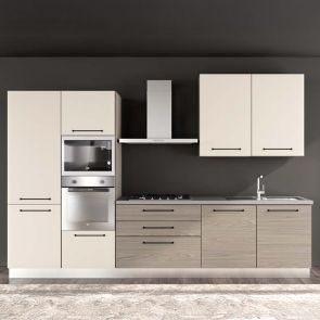 БЛОК КУХНЯ ЛЕЙН 330/60/240 СМ С ВКЛЮЧЕНИ 6БР ЕЛ.УРЕДИ В СИВ ДЪБ И АНГОРСКО СИВО