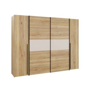 ГАРДЕРОБ С ПЛЪЗГАЩИ ВРАТИ БЕЛВЮ 270.3/61.2/210.5 СМ  В ДЪБ МАУВЕЛА И КРЕМ