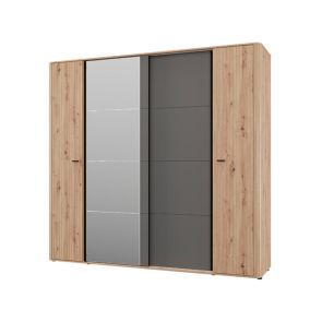 ЧЕТИРИКРИЛЕН ГАРДЕРОБ СИНОП С 1 ОГЛЕДАЛНА ВРАТА 232/58/218.5 СМ В ДЪБ АРТИСАН И СИВО