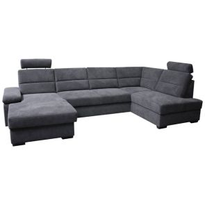 СИВА П-ОБРАЗНА ХОЛНА ГАРНИТУРА НОРМАН ЛЯВ ПОДЛАКЪТНИК 166/319/183 СМ, 2 РАКЛИ И 2 ПОДГЛАВНИКА, И ФУНКЦИЯ СЪН 122/255СМ