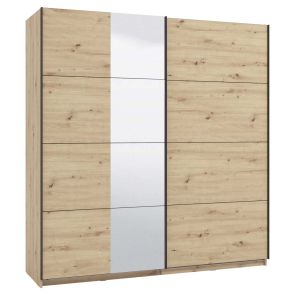ДВУКРИЛЕН ГАРДЕРОБ ГАРД С ПЛЪЗГАЩИ ВРАТИ И ОГЛЕДАЛО 200/61/217 СМ В ТЕКСТУРА ДЪБ АРТИЗАН 