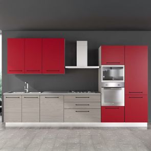 ЧЕРВЕНА БЛОК КУХНЯ ЛЕЙН 360/60/240 СМ С ВКЛЮЧЕНИ 6БР ЕЛ. УРЕДИ