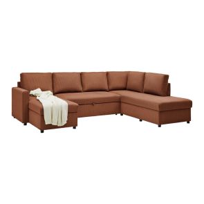 ЧЕРВЕНА П-ОБРАЗНА ХОЛНА ГАРНИТУРА МАРТИНА С ЛЯВА ЛЕЖАНКА 276/204/89 СМ И ПЛОЩ ЗА СЪН 131/250СМ