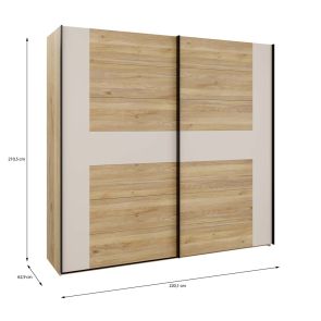 ГАРДЕРОБ С ПЛЪЗГАЩИ ВРАТИ БЕЛВЮ 220.1/62.9/210.5 СМ  В ДЪБ МАУВЕЛА И КРЕМ