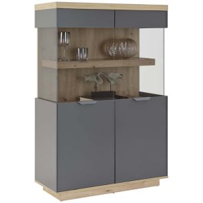 ВИТРИНА ДЖЕЙК С ОПЦИЯ LED 89.1/38/138 СМ В АНТРАЦИТ И ДЪБ АРТИСАН