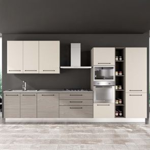 БЛОК КУХНЯ ЛЕЙН 390/60/240 СМ С ВКЛЮЧЕНИ 6БР ЕЛ.УРЕДИ   В СИВ ДЪБ И АНГОРСКО СИВО