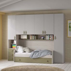 ГАРДЕРОБ АРКА СЕФОРА С  ВКЛЮЧЕНИ 2 ЛЕГЛА ЗА МАТРАК 80/190 СМ БРЕЗА/СИВО/ПЕСТО