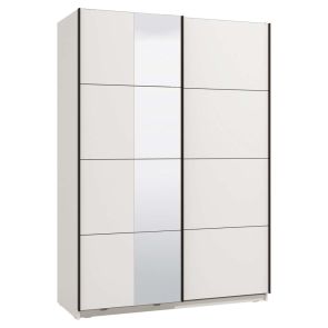 БЯЛ ДВУКРИЛЕН ГАРДЕРОБ ГАРД С ПЛЪЗГАЩИ ВРАТИ И ОГЛЕДАЛО 150/61/217 СМ