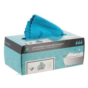 КУТИЯ С 30 МИКРОФИБЪРНИ КЪРПИ ЗА МНОГОКРАТНА УПОТРЕБА ЗА БАНЯ