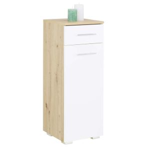 НИСЪК ШКАФ ЗА БАНЯ САНТИНО 32.5/31.5/89 СМ В БЯЛО И СВЕТЪЛ ДЪРВЕСЕН ДЕКОР