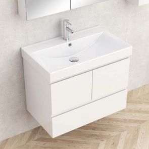 БЯЛ ДОЛЕН ШКАФ ЗА БАНЯ С ВКЛ. МИВКА БЕТАНИ С 2 ВРАТИ И 1 ЧЕКМ. 75.5/46/61.5 СМ