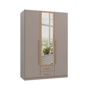 СИВ ТРИКРИЛЕН ГАРДЕРОБ МАРБУРГ С ЕДНА ОГЛЕДАЛНА ВРАТА И ДВЕ ЧЕКМЕДЖЕТА 135/58/199 СМ