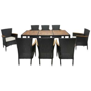 ЧЕРЕН ГРАДИНСКИ СЕТ MOA 8 СТОЛА С ВЪЗГЛАВНИЦИ И МАСА