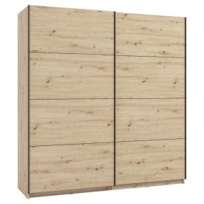 ДВУКРИЛЕН ГАРДЕРОБ ГАРД С ПЛЪЗГАЩИ ВРАТИ 200/61/217 СМ В ТЕКСТУРА ДЪБ АРТИЗАН