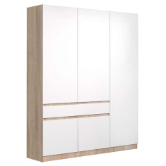 БЯЛ ДЪРВЕСЕН ТРИКРИЛЕН ГАРДЕРОБ ГЕН 2 С 1 ЧЕКМЕДЖЕ И 5 ОТВАРЯЕМИ ВРАТИ 150/52/200СМ