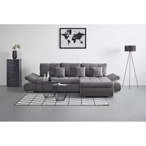 СИВА ХОЛНА ГАРНИТУРА ЕНРИКО 301/185/69 СМ С ФУНКЦИЯ СЪН 130/226 СМ