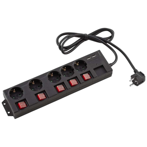 РАЗКЛОНИТЕЛ С 5 ГНЕЗДА С ШАЛТЕР И 2X USB